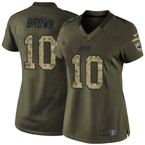 Women's Elite Corey Brown Nike Jersey Green - #10 Salute to Service NFL Carolina Panthers